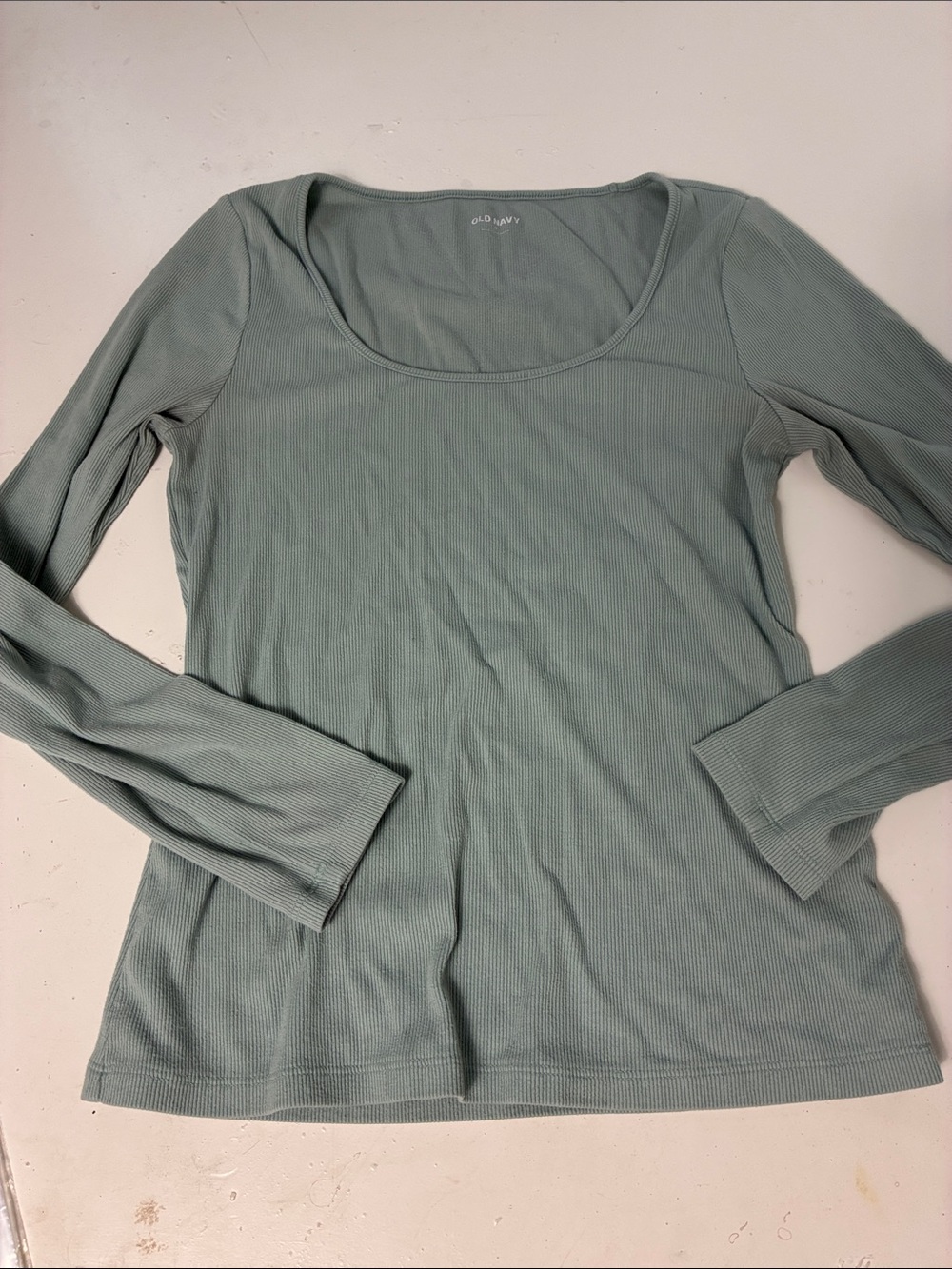 Old Navy Medium Blue Long Sleeve Scoop Neck Ribbed Blouse